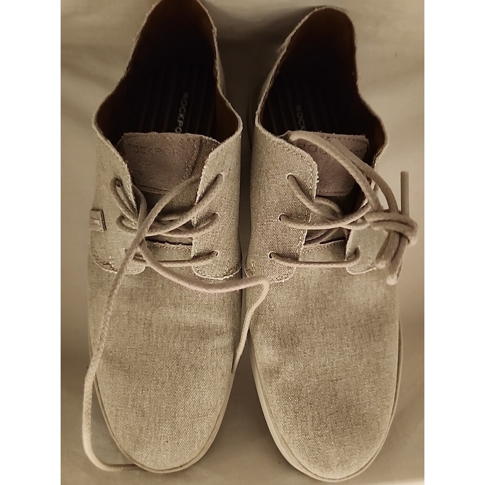 Rockport Mens CH9281 Canvas Oxford Shoes Khaki Tan Lace Up Casual‎ Size 9
